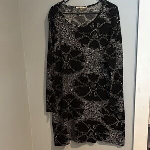 Vintage Black Floral Long Sleeve Sweater Dress Whimsygoth Witchy 90s Dark Fairy